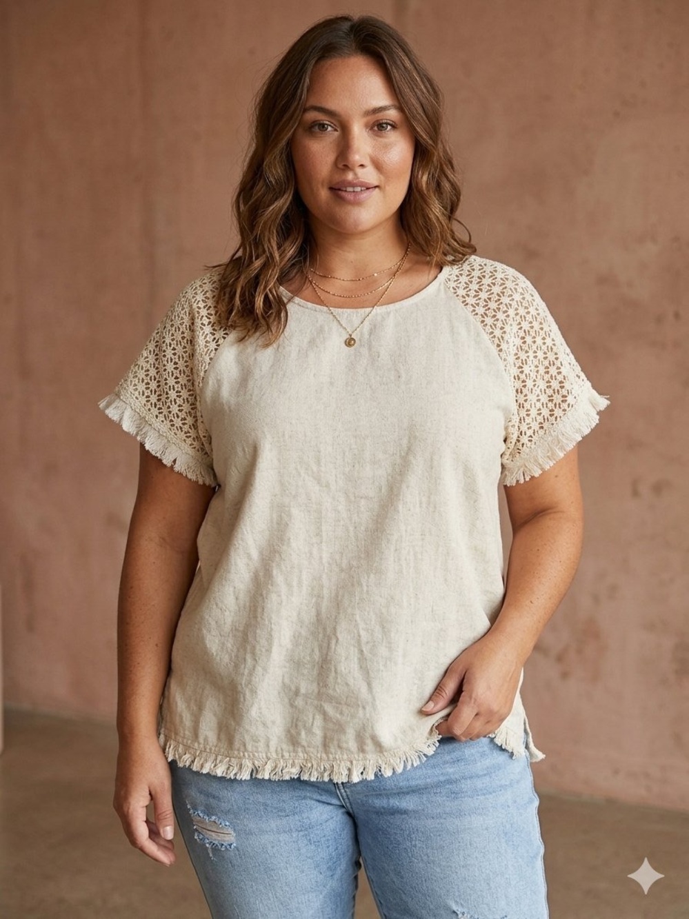 Umgee Cream Crochet-Sleeve Short Sleeve Top